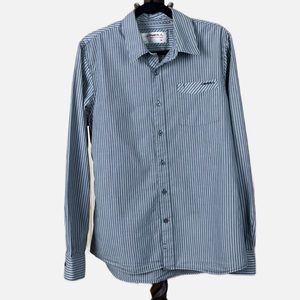 O’Neill Men’s Button Up Striped Shirt  Size L Gray and White